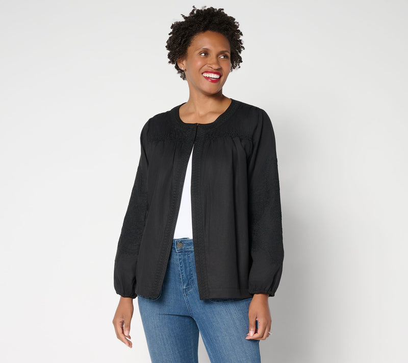 Susan Graver Weekend Washed Twill Embroidered Jacket — View 3