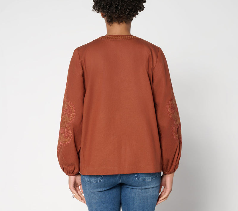 Susan Graver Weekend Washed Twill Embroidered Jacket — View 10