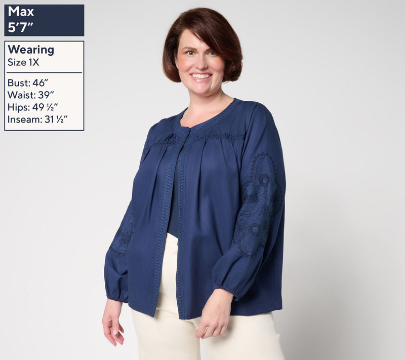 Susan Graver Weekend Washed Twill Embroidered Jacket — View 8
