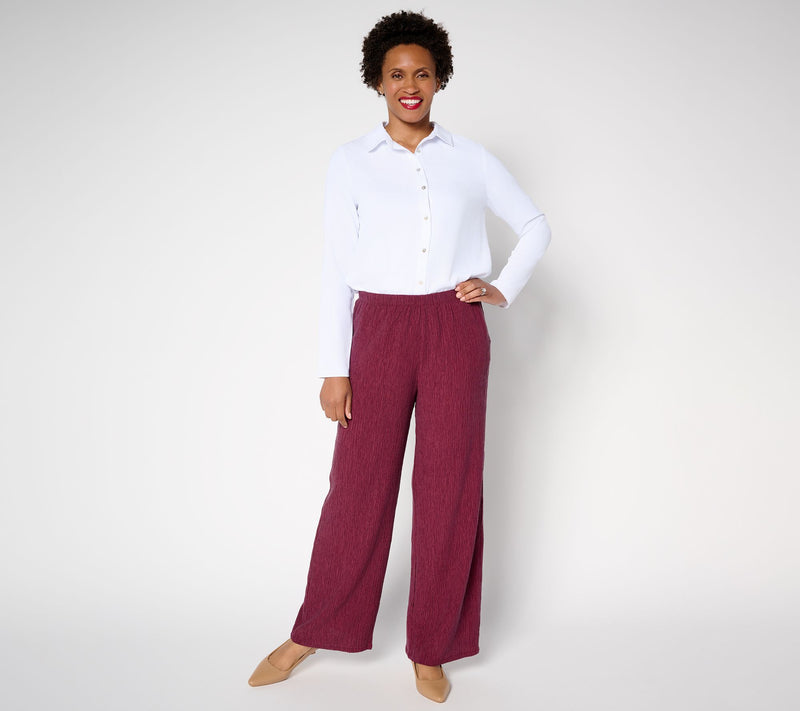 Susan Graver Regular Textured Woven Wide Leg Pull-On Pant — View 5