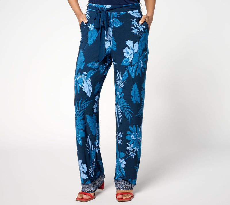 Susan Graver Regular Printed Liquid Knit Wide Leg Pant with Belt — View 11