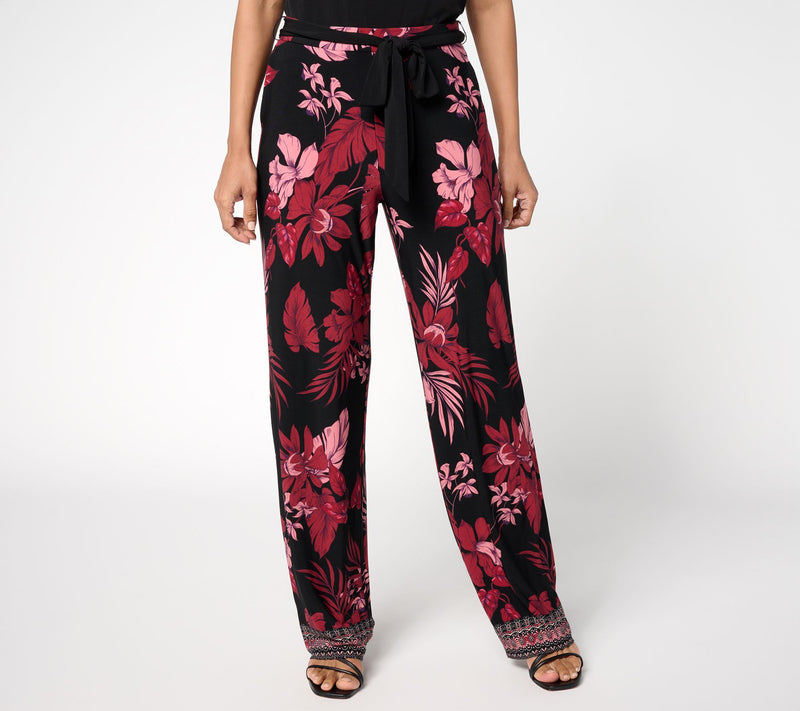 Susan Graver Regular Printed Liquid Knit Wide Leg Pant with Belt — Main view