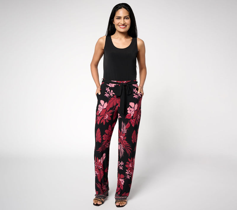 Susan Graver Regular Printed Liquid Knit Wide Leg Pant with Belt — View 5