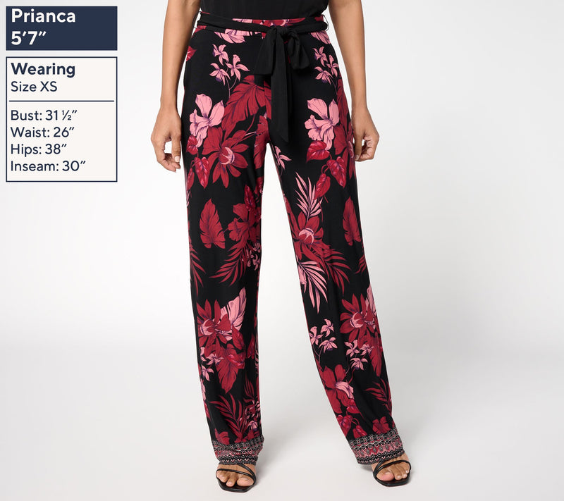 Susan Graver Regular Printed Liquid Knit Wide Leg Pant with Belt — View 3