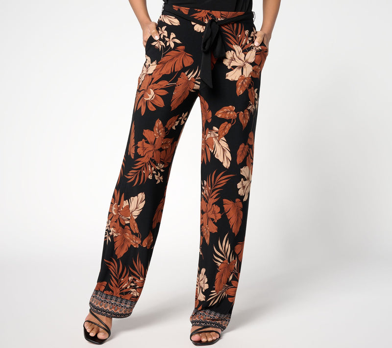 Susan Graver Regular Printed Liquid Knit Wide Leg Pant with Belt — View 14