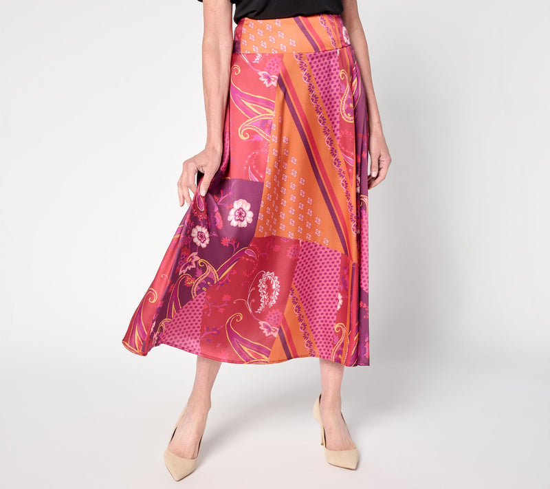 Susan Graver Regular Printed Satin Midi Skirt — View 11
