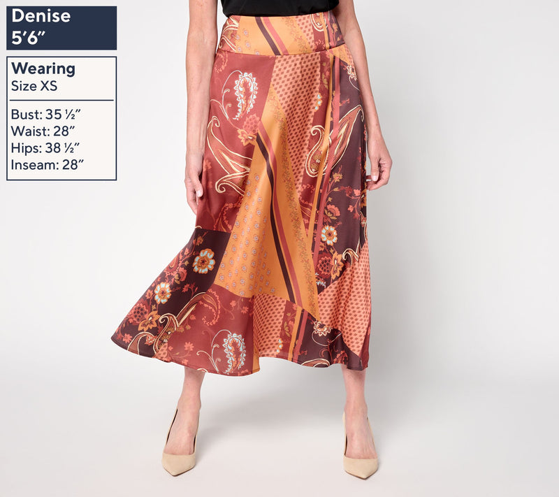Susan Graver Regular Printed Satin Midi Skirt — View 3