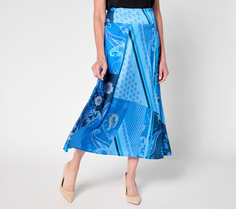 Susan Graver Regular Printed Satin Midi Skirt — View 12