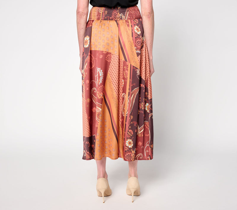 Susan Graver Petite Printed Satin Midi Skirt — View 4
