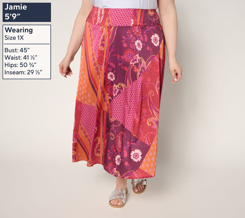 Susan Graver Petite Printed Satin Midi Skirt — View 2