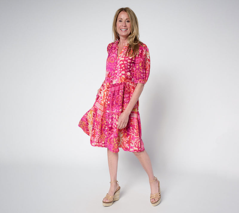 Susan Graver Regular Printed St. Tropez Button Front Dress — View 13