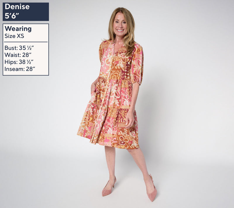 Susan Graver Petite Printed St. Tropez Button Front Dress — View 11