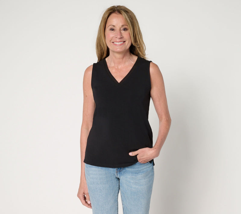 Women with Control Washed Cotton Tank with Mesh Trim — View 11