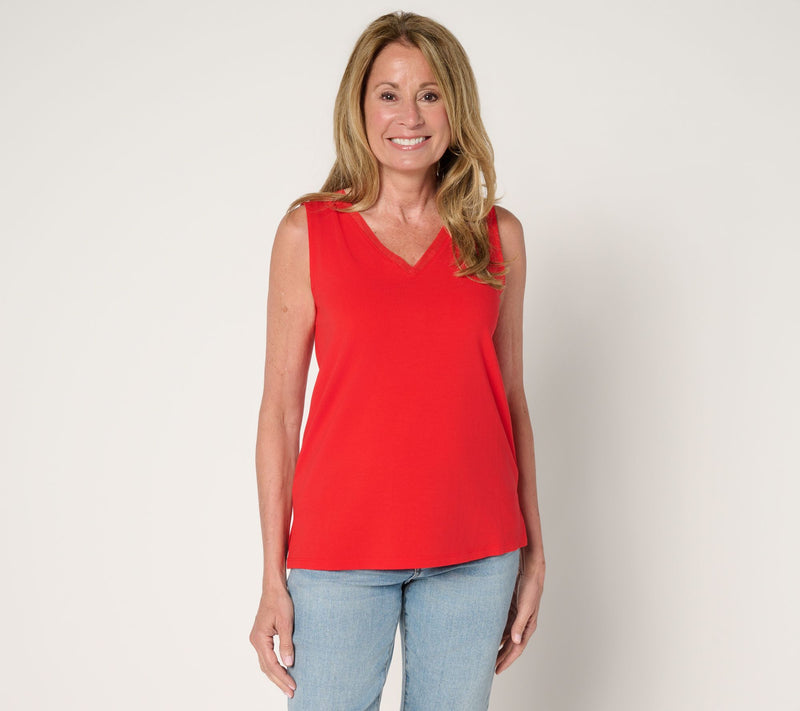 Women with Control Washed Cotton Tank with Mesh Trim — Main view