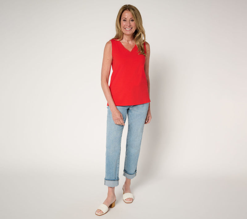 Women with Control Washed Cotton Tank with Mesh Trim — View 5