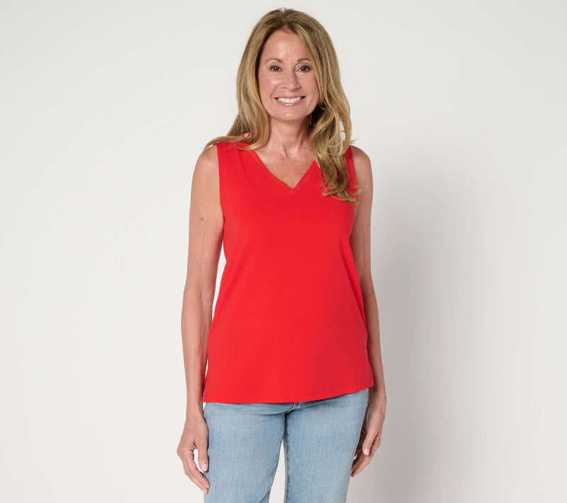 Women with Control Washed Cotton Tank with Mesh Trim — View 13