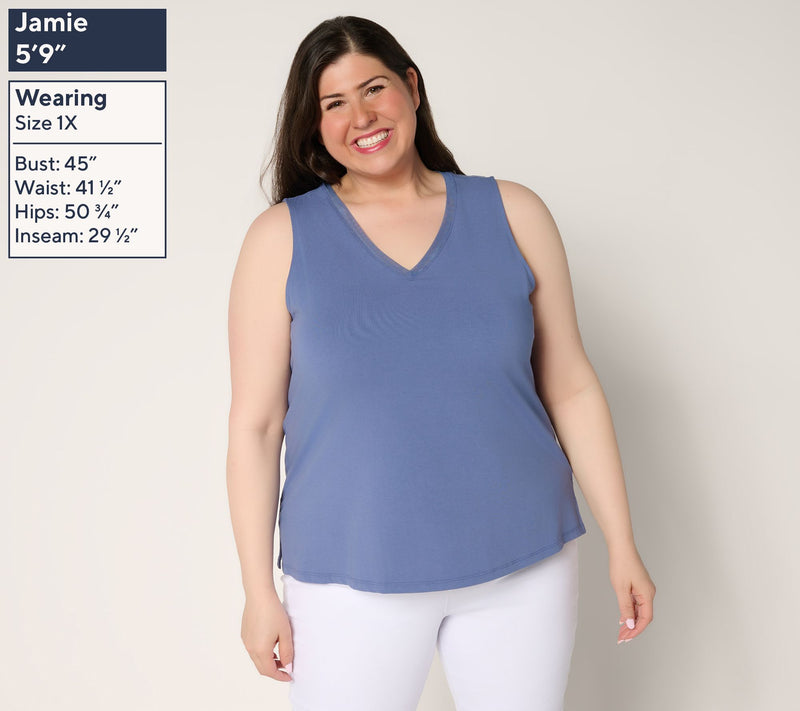 Women with Control Washed Cotton Tank with Mesh Trim — View 2