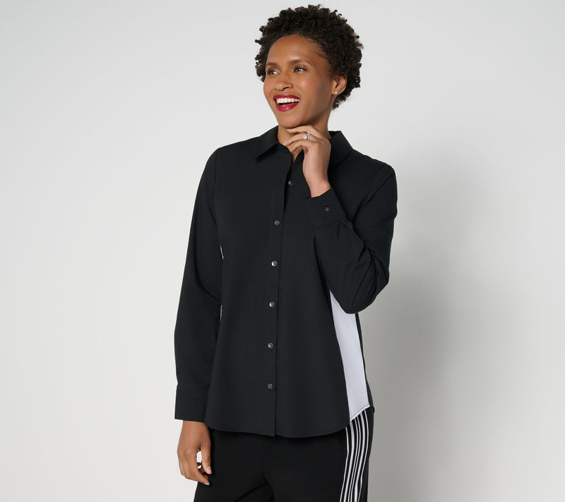 Women with Control Poplin Button Front Shirt with Color Blocking — View 10