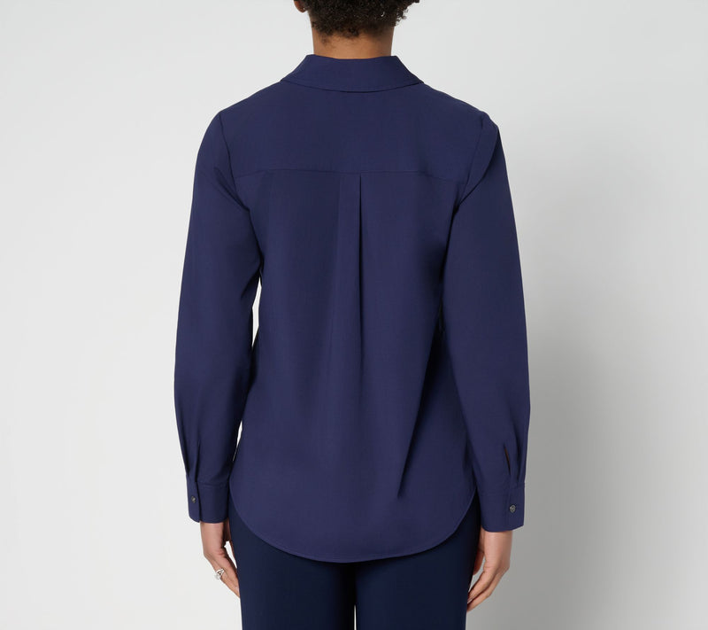 Women with Control Poplin Button Front Shirt with Color Blocking — View 4