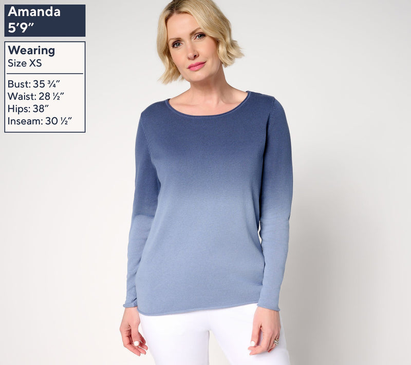 Women with Control 100% Cotton Printed Ombre Sweater — View 3