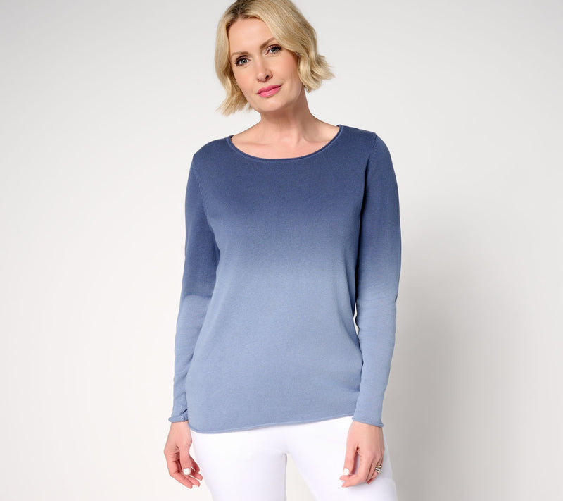 Women with Control 100% Cotton Printed Ombre Sweater — View 9