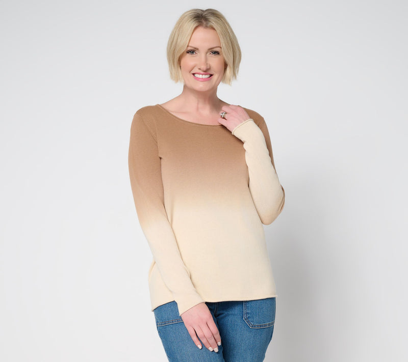 Women with Control 100% Cotton Printed Ombre Sweater — View 11