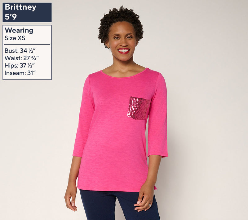 Quacker Factory Set of 2 Sequin Pocket 3/4 Sleeve Tops — View 9