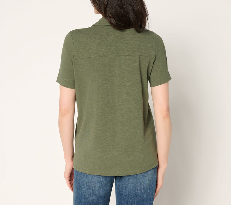 Quacker Factory All a Buzz Knit Short Sleeve Button Front Shirt — View 4