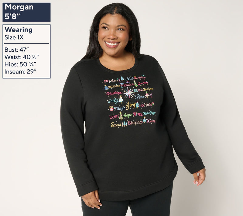 Quacker Factory Merry and Bright Long Sleeve Sweatshirt — View 2