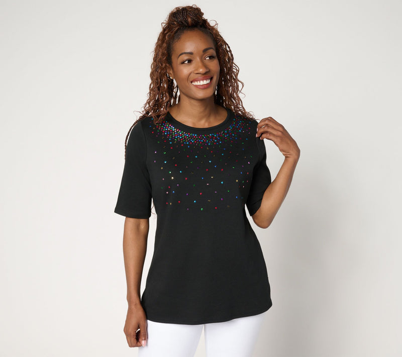 Quacker Factory Color Pop Sequin Elbow Sleeve Top — View 10