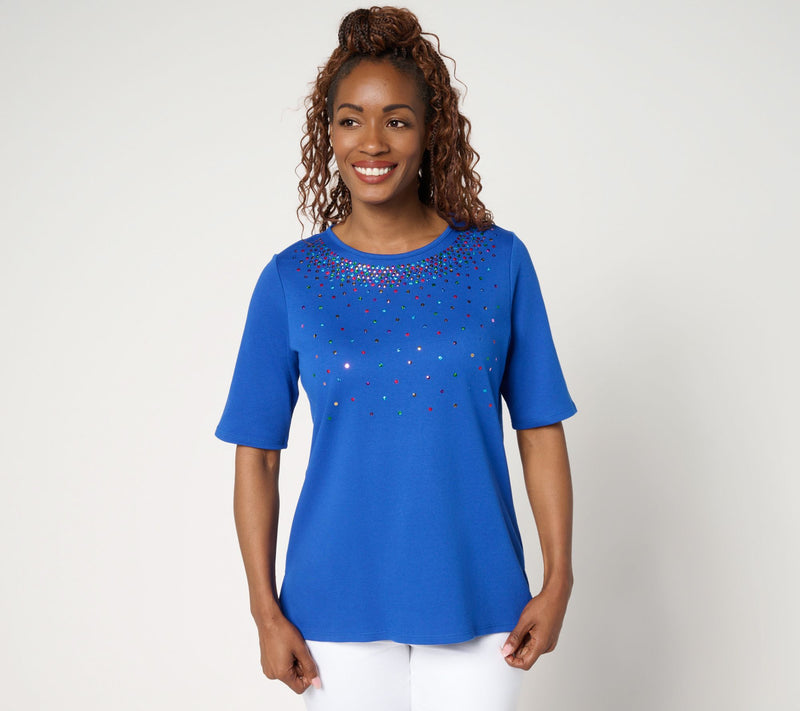 Quacker Factory Color Pop Sequin Elbow Sleeve Top — View 12