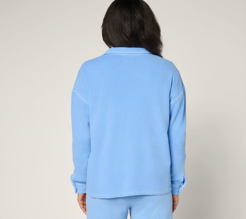 AnyBody Washed Waffle Knit Button Front Top — View 4