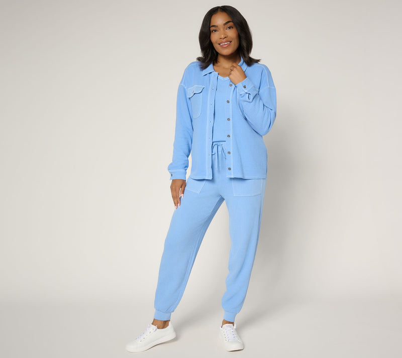AnyBody Washed Waffle Knit Button Front Top — View 5
