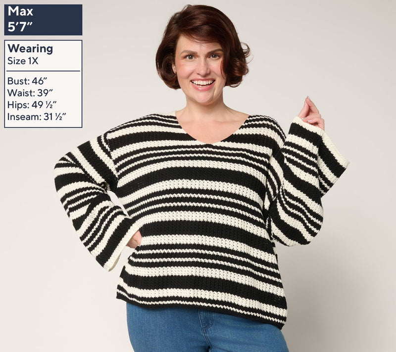 Me by Jennie Garth Hoppe Striped 100% Cotton Sweater — View 8