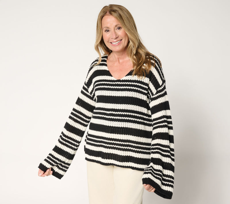 Me by Jennie Garth Hoppe Striped 100% Cotton Sweater — View 3