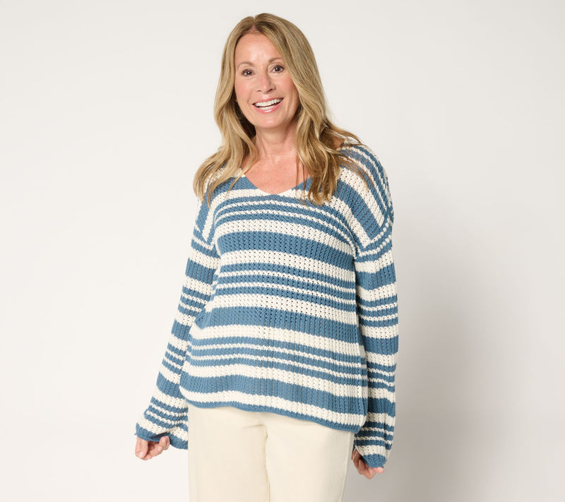 Me by Jennie Garth Hoppe Striped 100% Cotton Sweater — View 7