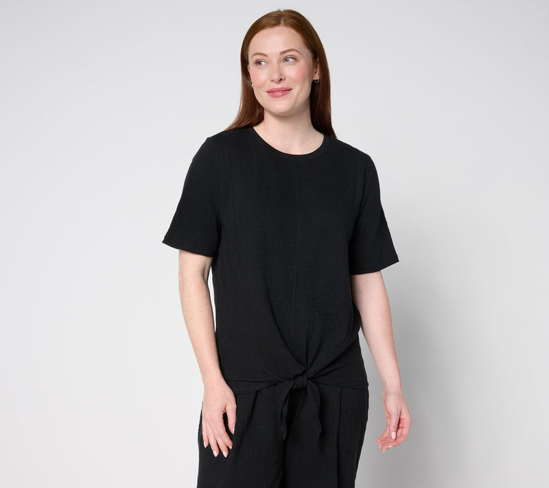 AnyBody Crinkle Knit Jersey Tie Front Tee — View 11