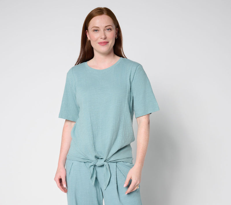 AnyBody Crinkle Knit Jersey Tie Front Tee — Main view