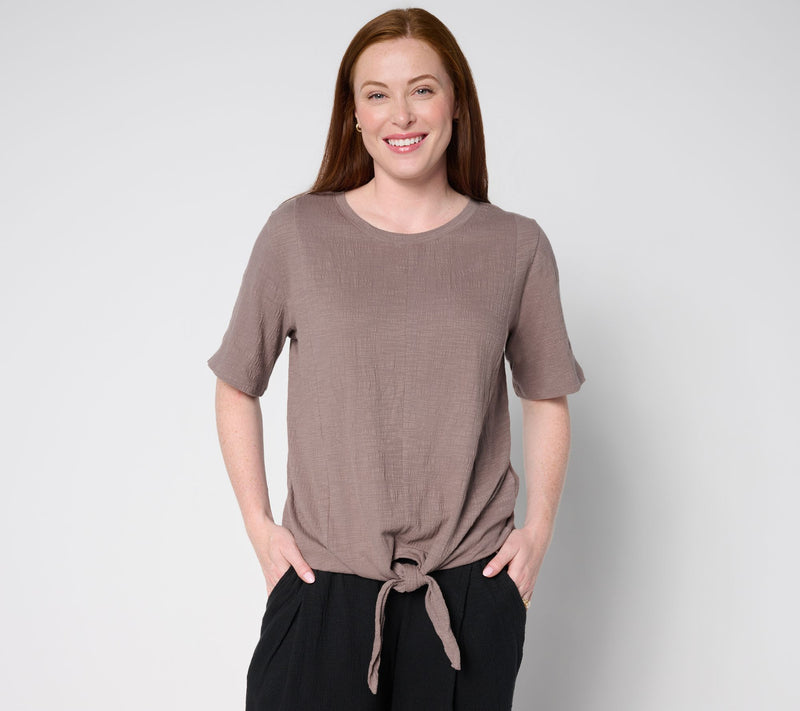 AnyBody Crinkle Knit Jersey Tie Front Tee — View 13