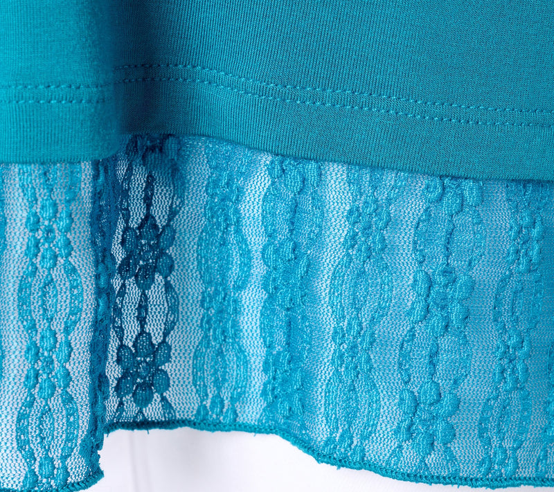 LOGO Layers by Lori Goldstein Knit Short Sleeve Top with Lace Hem — View 6