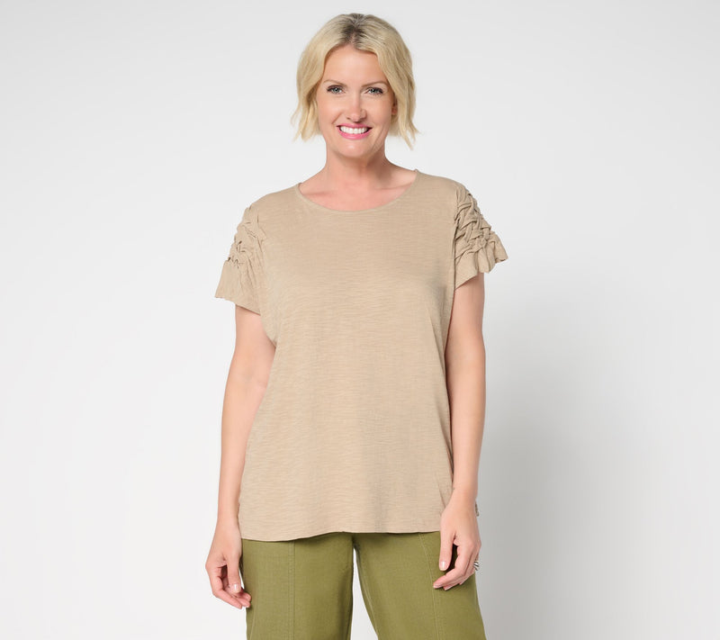 LOGO by Lori Goldstein 100% Cotton Braided Sleeve Top — View 9