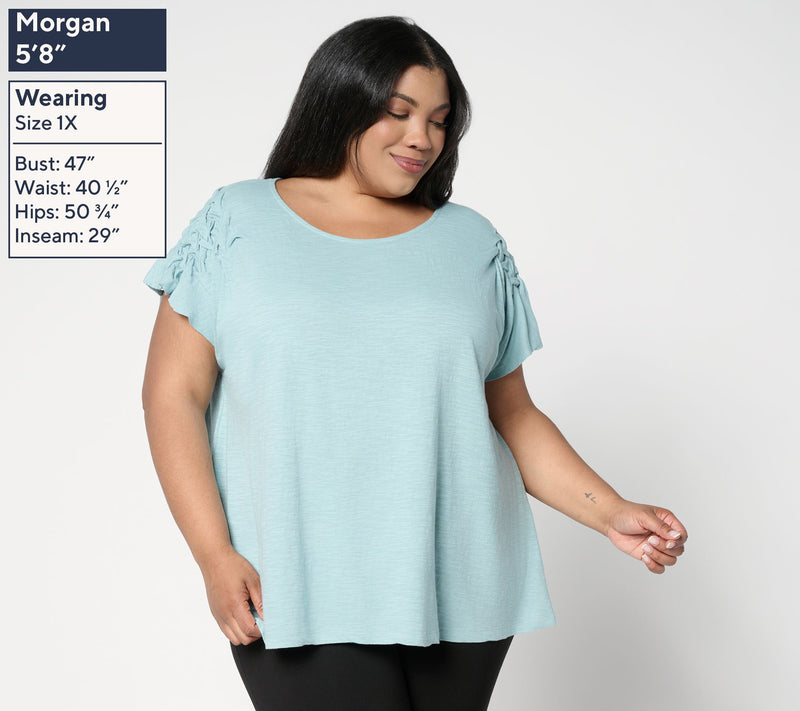 LOGO by Lori Goldstein 100% Cotton Braided Sleeve Top — View 10