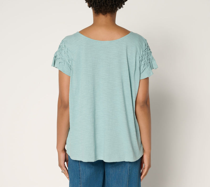 LOGO by Lori Goldstein 100% Cotton Braided Sleeve Top — View 12