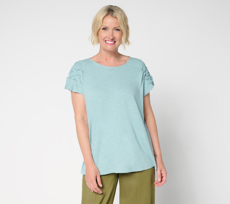 LOGO by Lori Goldstein 100% Cotton Braided Sleeve Top — View 3