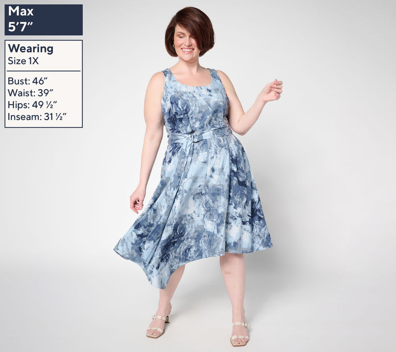 Me by Jennie Garth Regular Printed Linen Blend Midi Dress — View 8