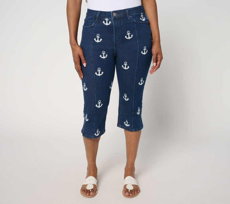 Driftwood Jeans Embroidered Clam Digger Capri - Anchors — Main view