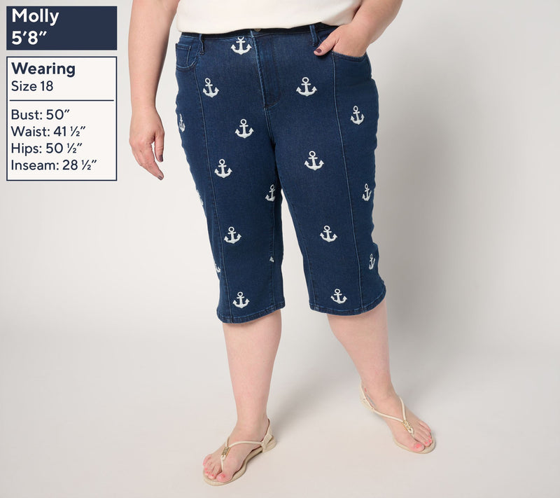 Driftwood Jeans Embroidered Clam Digger Capri - Anchors — View 2