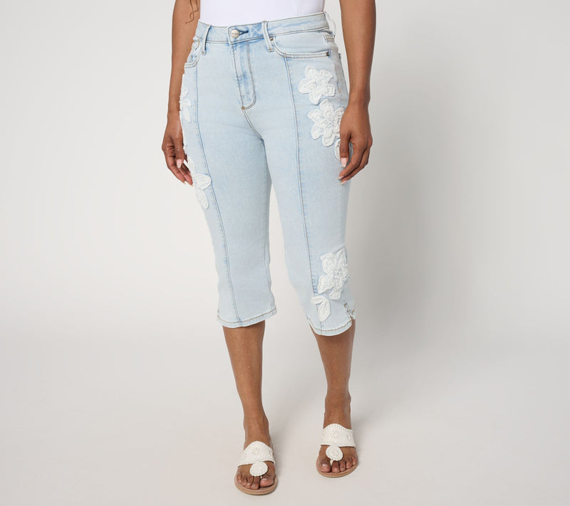 Driftwood Jeans Embroidered Clam Digger Capri - Petunia — Main view