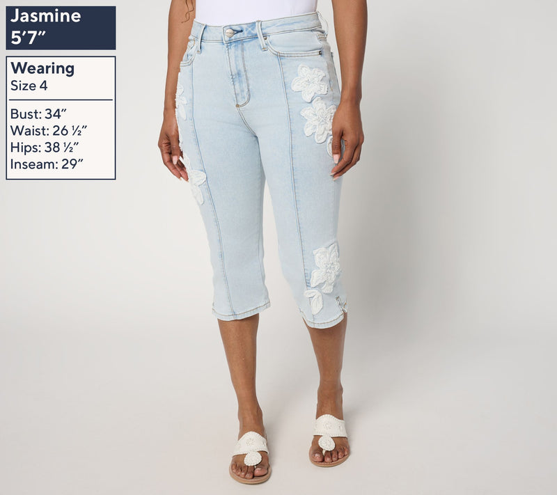 Driftwood Jeans Embroidered Clam Digger Capri - Petunia — View 3
