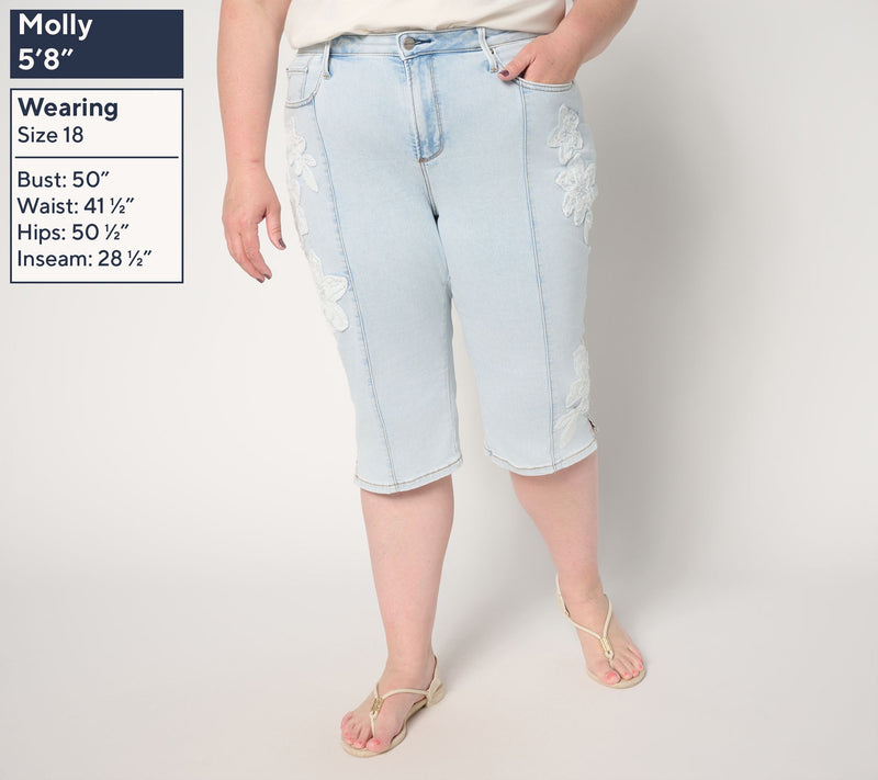 Driftwood Jeans Embroidered Clam Digger Capri - Petunia — View 2